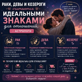 Идеальные знаки для любви: Раки, Девы и Козероги